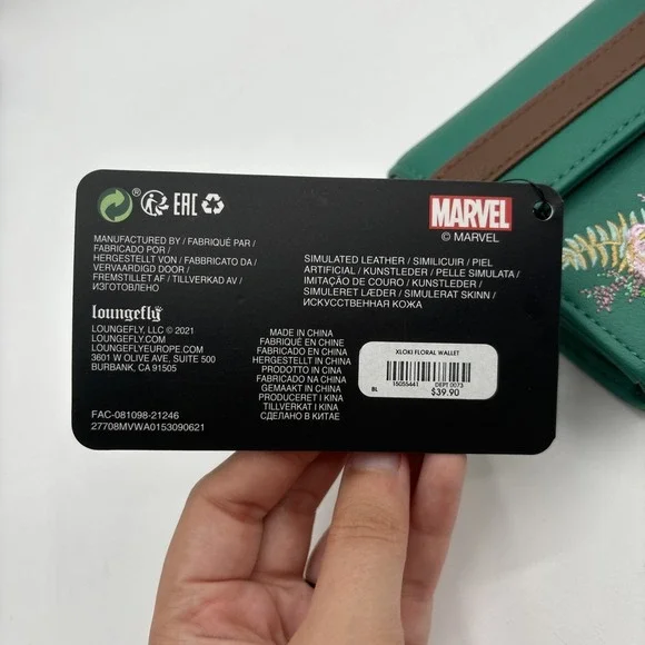 NEW Loungefly Disney Marvel Loki Floral Wallet Embroidered Green Infinity Saga‎ - Picture 4 of 9